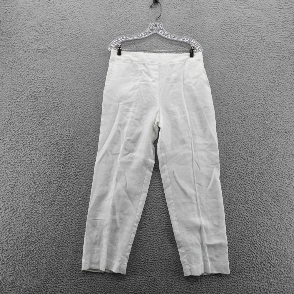 Chicos White Linen Pull On Straight Leg Pants Women Size 0 US Small